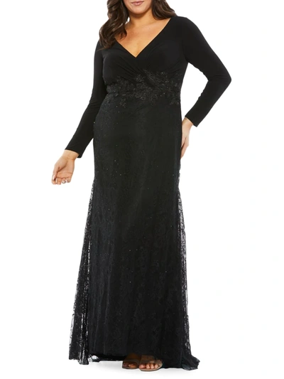 Shop Mac Duggal Women's Plus Size Jersey Sheath Gown In Black
