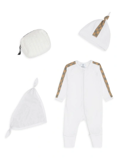 Shop Burberry Baby's 3-piece Check Trim Gift Set In White
