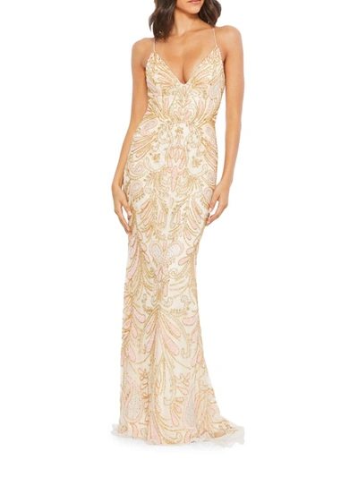 Shop Mac Duggal Women's Sequin-embellished Lace-up Back Gown In Champagne