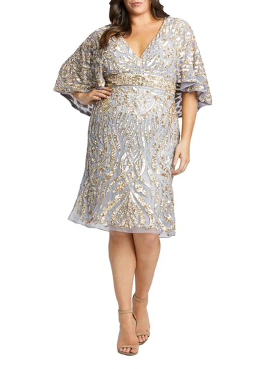 Shop Mac Duggal Women's Plus Size Beaded Capelet Dress In Platinum Gold
