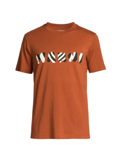 Shop Marni Logo Cotton T-shirt In Henne