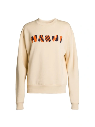 Shop Marni Cotton Logo Sweatshirt In Beige