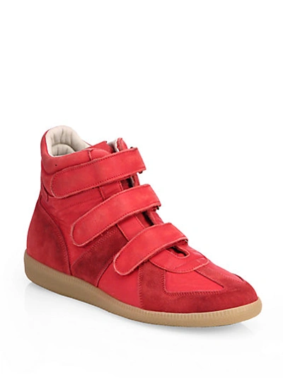 Maison Margiela Men's Triple-strap Leather & Suede High-top Sneakers, Red