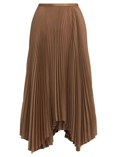 Shop Polo Ralph Lauren Satin Pleated Midi Skirt In Honey Brown