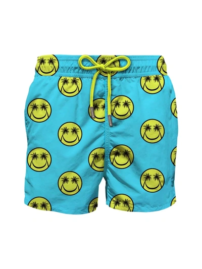 Shop Mc2 Saint Barth Men's Gustavia Palm Smile Swim Shorts In Blue