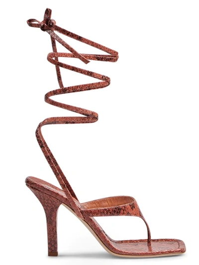 Shop Paris Texas Women's Iris Snake-embossed Leather Lace-up Sandals In Cinnamon