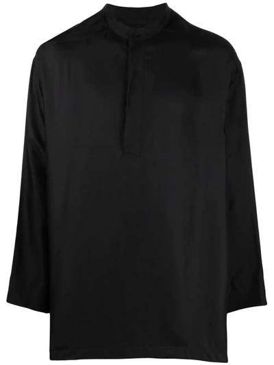 Shop Fear Of God Mock-neck Silk-blend Shirt In Schwarz