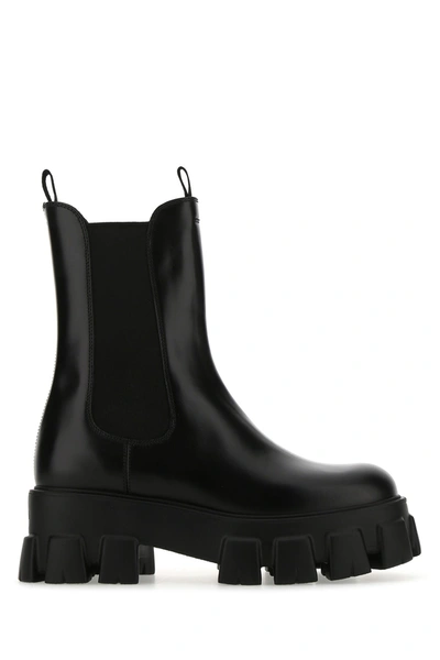 Prada Black Leather Boots Nd Donna 41 | ModeSens