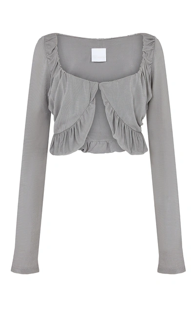 Shop Paris Georgia Women's Draped Knit Jersey Cropped Cardigan Top In Grey