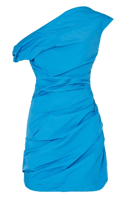 Shop Paris Georgia Women's Remmy Draped Poplin Off-the-shoulder Mini Dress In Blue