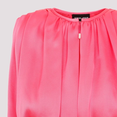 Shop Giorgio Armani Pleated Silk Top Shirt In Pink &amp; Purple