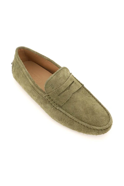 Shop Tod's Suede Leather Gommino Driver Loafers In Green