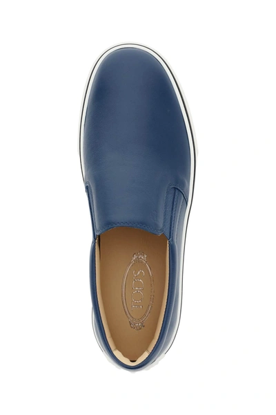 Shop Tod's Leather Slip-on Sneakers In Blue