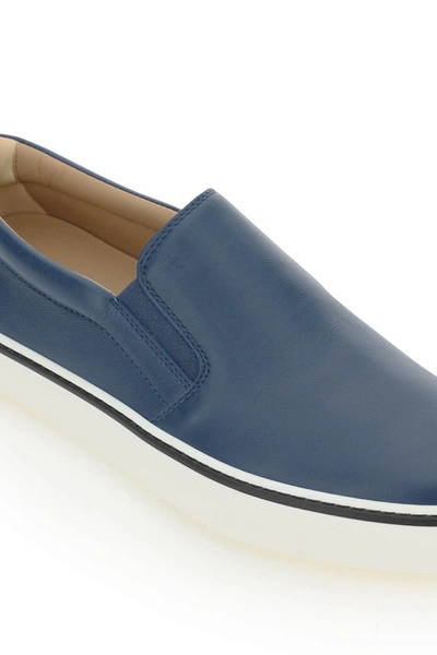 Shop Tod's Leather Slip-on Sneakers In Blue