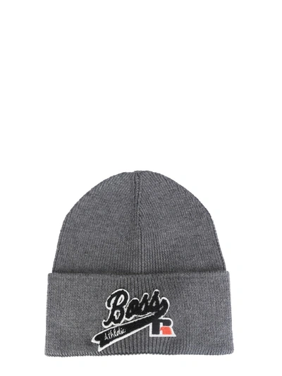 Shop Hugo Boss Knitted Hat In Grey