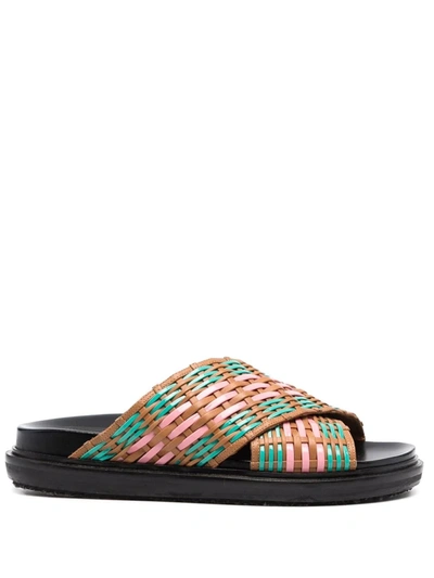 Shop Marni Criss-cross Flat Sandals In Brown