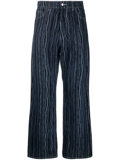Shop Marni Abstract-print Wide-leg Jeans In Blue