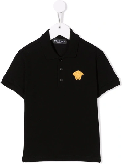 Shop Versace Medusa Embroidered Polo Shirt In Black
