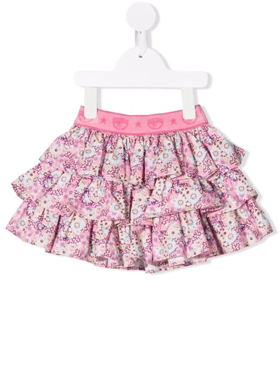 Shop Chiara Ferragni Floral Print Ruffled Skirt In Pink