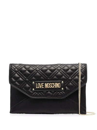 Shop Love Moschino Quilted Envelope Clutch Bag In Black