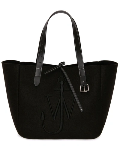 Shop Jw Anderson Belt Embroidered Logo Tote Bag In Black