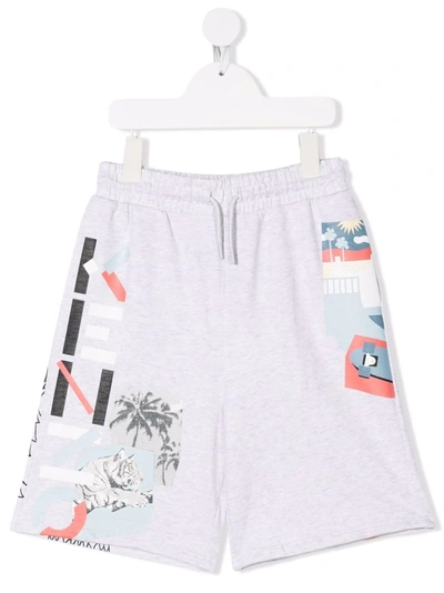 Shop Kenzo Tiger Head Motif Shorts In Grey