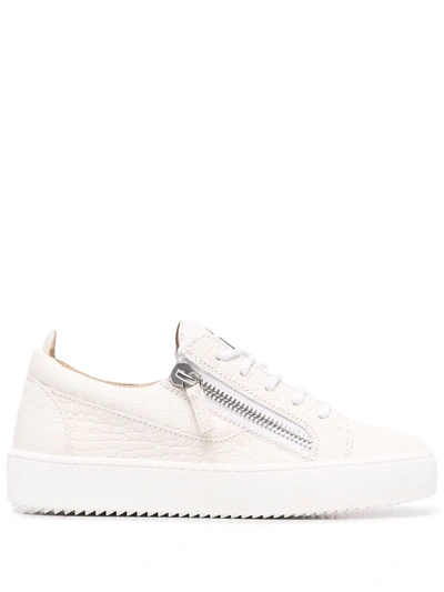 Shop Giuseppe Zanotti Gail Crocodile-effect Sneakers In White
