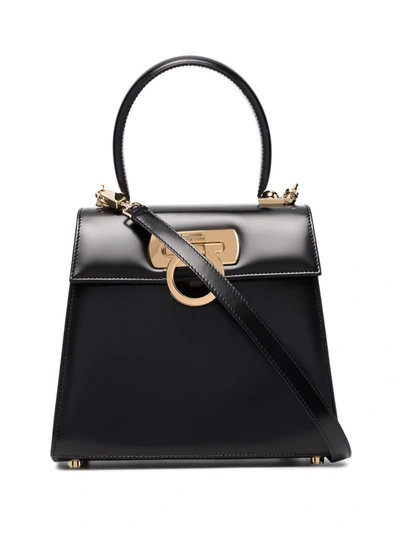 Ferragamo Gancini Leather Tote Bag In Black