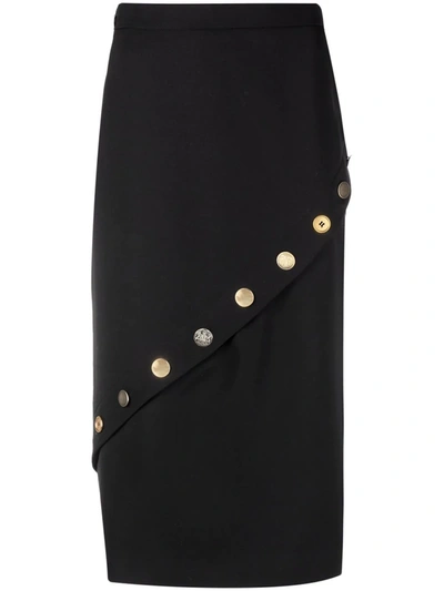Shop Alexander Mcqueen Button Fluted Midi Skirt In Black