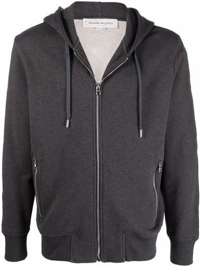 Shop Alexander Mcqueen Zip-up Cotton Hoodie In Grey