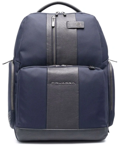 Piquadro Panelled Two-tone Backpack In Blue