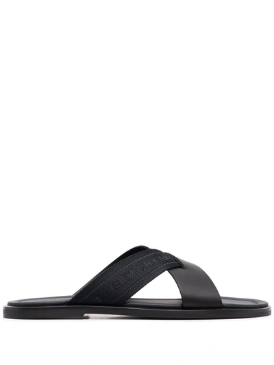 Shop Giorgio Armani Crossover-strap Leather Sandals In Black