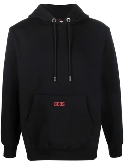 Shop Gcds Logo Drawstring Hoodie In Black