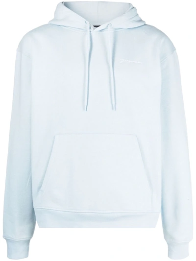 Shop Jacquemus Logo-print Organic Cotton Hoodie In Blue
