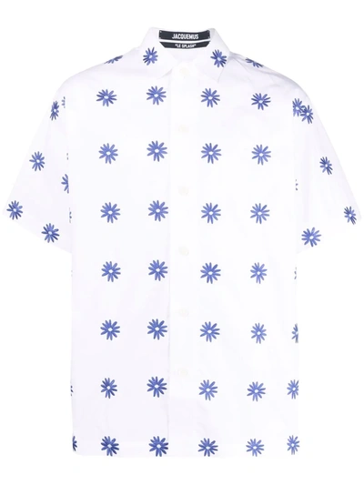 Shop Jacquemus Floral-embroidered Short-sleeved Shirt In White