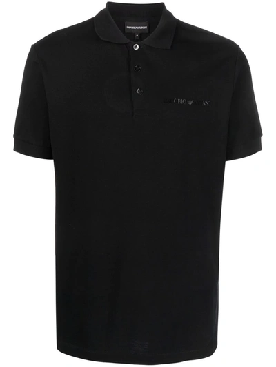 Shop Emporio Armani Sketch-logo Cotton Polo Shirt In Black