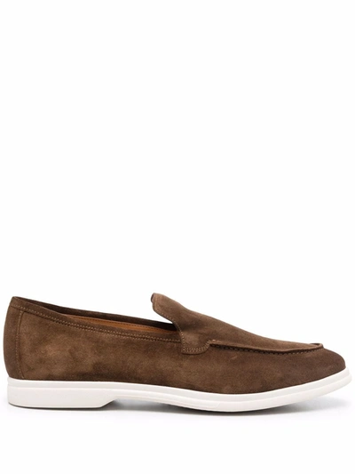 Shop Eleventy Slip-on Suede Loafers In Brown