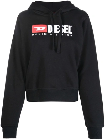 Shop Diesel F-reggy-hood-div Logo-print Cotton Hoodie In Black