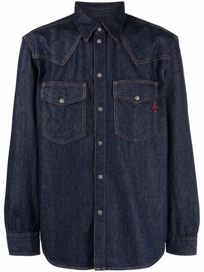 Shop Diesel Long-sleeve Denim Shirt In Blue