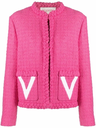 Shop Valentino Timeless Woven-detail Tweed Coat In Pink