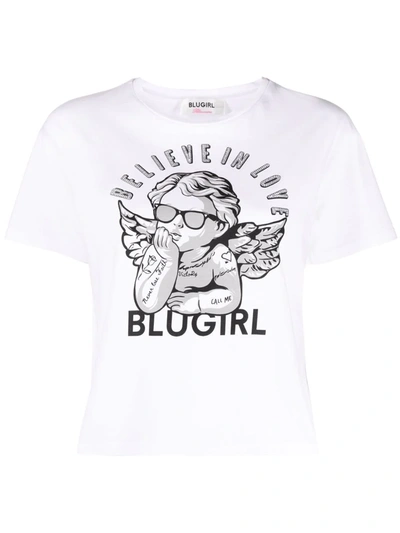 Shop Blugirl Logo-print Cotton T-shirt In White