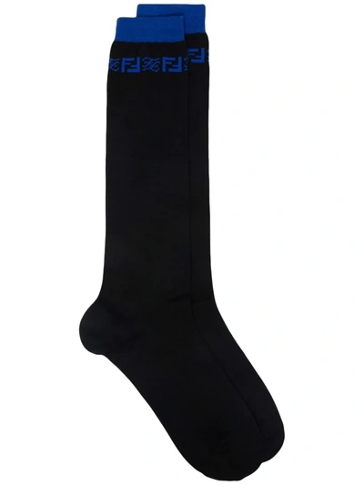 Shop Fendi Intarsia-knit Logo Socks In Black