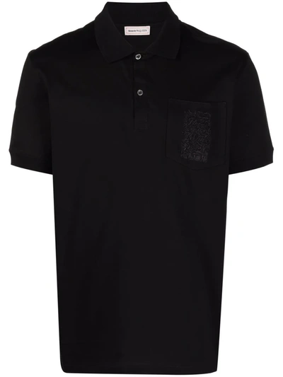 Shop Alexander Mcqueen Embroidered-logo Polo Shirt In Black