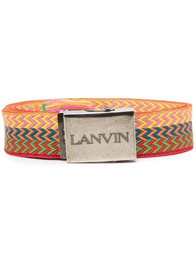 Shop Lanvin Chevron-knit Buckle Belt In Red
