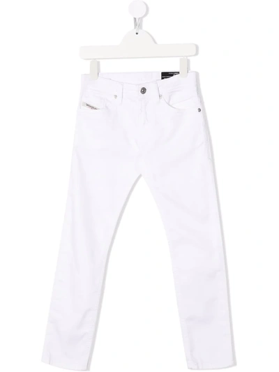 Shop Diesel Low-rise Skinny Trousers In White