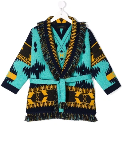 Shop Alanui Intarsia-knit Belted Cardigan In Blue