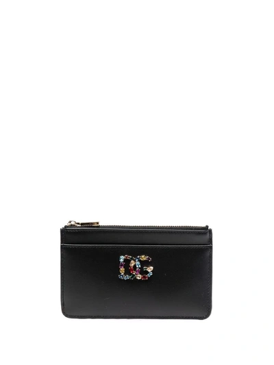 Shop Dolce & Gabbana Crystal-embellished Leather Cardholder In Black