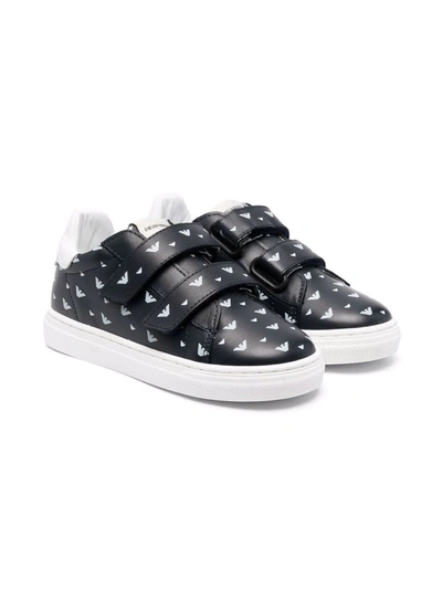 Shop Emporio Armani Logo-print Touch-strap Sneakers In Blue