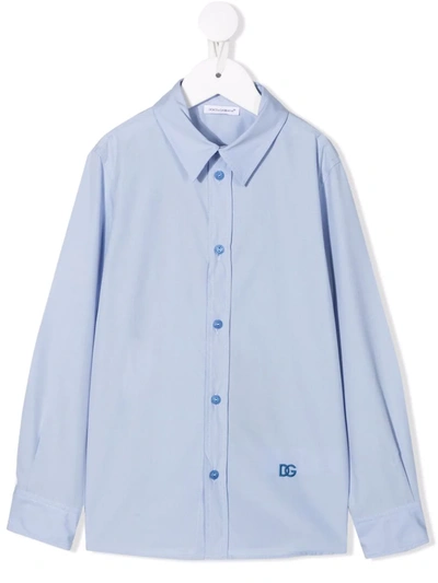 Shop Dolce & Gabbana Embroidered-logo Shirt In Blue