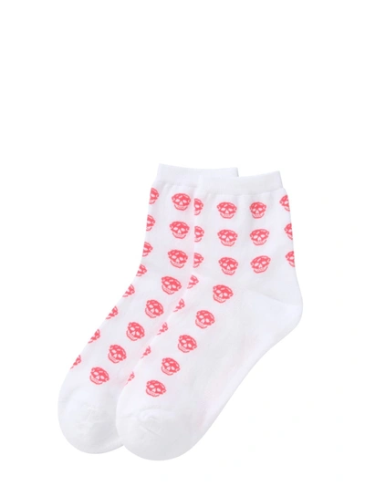 Alexander Mcqueen Skull-intarsia Ankle Socks In White